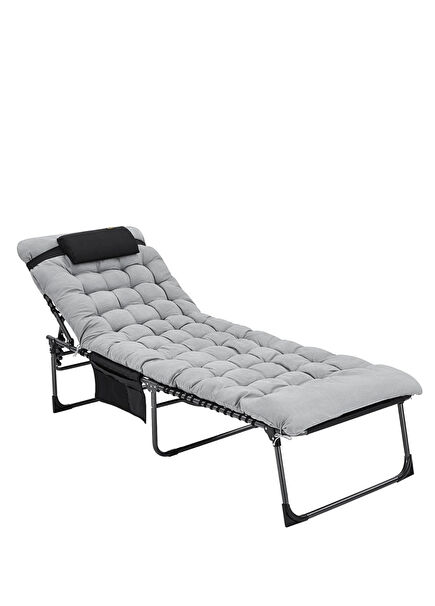 Hamburg Cool Plus Siyah Gri 5 Kademeli Katlanır Şilteli Kamp Şezlongu