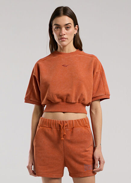 Bronx 1910 Oversize Turuncu Crop Kısa Kollu Kadın Sweatshirt
