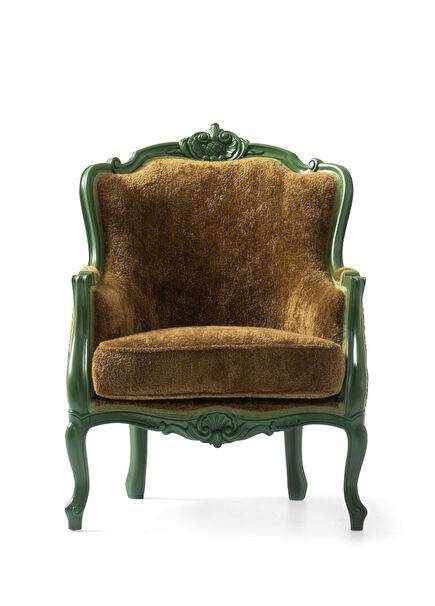 Yeşil Lake Çerçeveli Karamel Pelüş Klasik Berjer