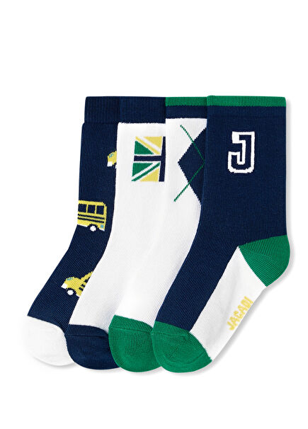 Colorful Intarsia Knitted Boy's 4-Piece Socks Set
