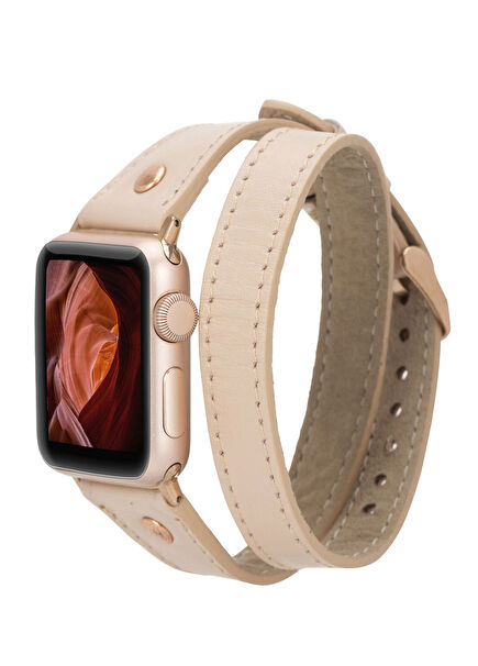 BloomBand Gold Buckle Double Tour Bisque Leather Apple Watch Strap - 44/45/46/49mm