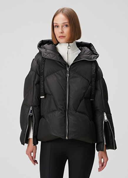 Iconic Milano Oversized Siyah Kapüşonlu Mont