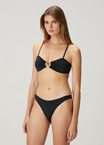 Siyah C Metal Tokalı Bikini Üstü