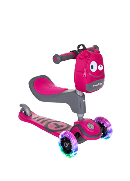 T1 Pembe Oturaklı ve Çantalı 3’ü 1 Arada 3 Tekerlekli Çocuk Scooter