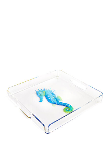 Blue Seahorse Patterned Plexi Tray