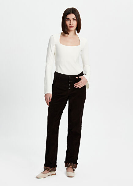 Kahverengi Kadife Kadın Pantolon