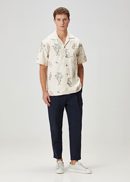 Navy Blue Waist Corded Cropped Cargo Pants