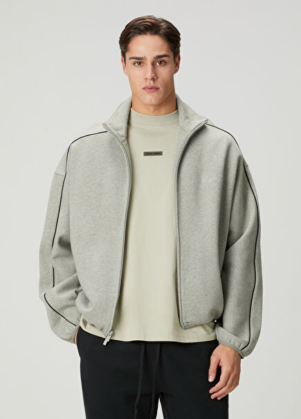 Black Grey Logo Embroidered Jacket