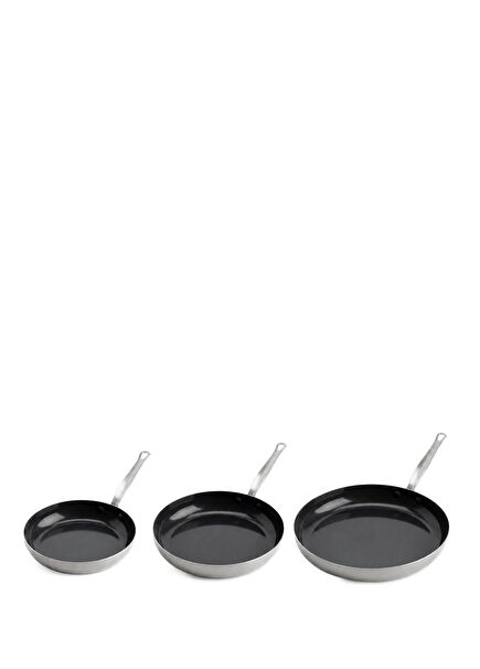GreenPan x Mauviel 3-Ply Gümüş Çelik Thermolon Seramik Yüzey 3’lü Tava Seti