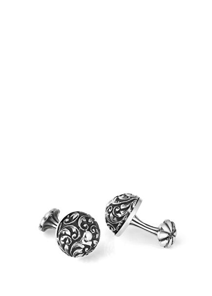 Engraved Floral Sphere Fx Silver Cufflink