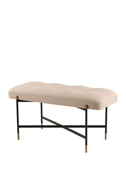 Kirit Mini Gold Detailed Black Metal Leg Stone Color Leather Bench