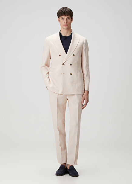 Light Pink Linen Double-Breasted Suit