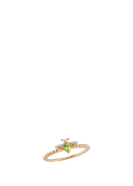 Bee Detailed Stone Women's Gold Ring