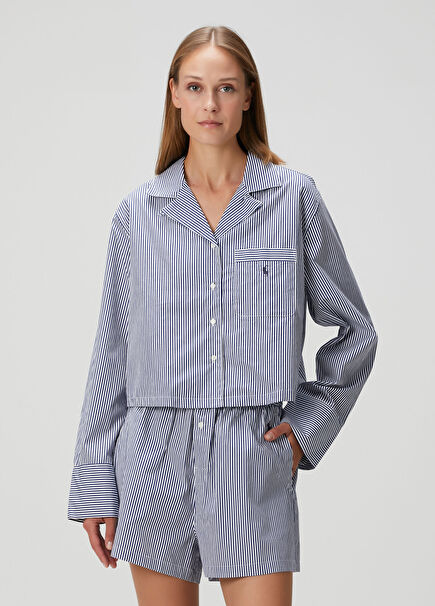 Navy Blue Striped Pajama Set