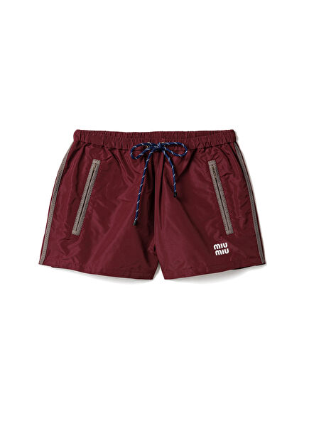 Bordo Teknik Kumaş Kadın Mini Şort