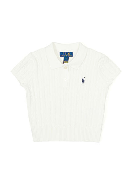 Beyaz Polo Yaka Kız Çocuk Kazak