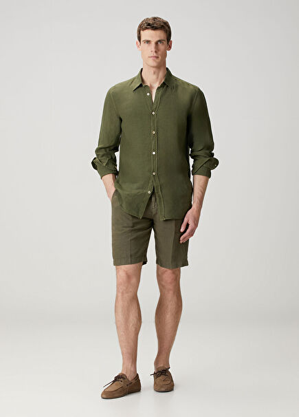 Khaki Linen Bermuda