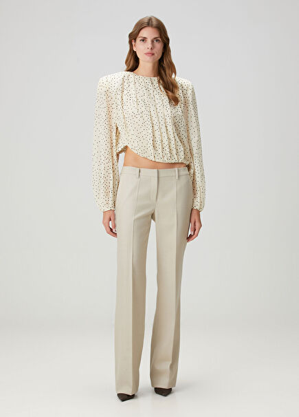 Bej Pileli Klasik Yün Pantolon