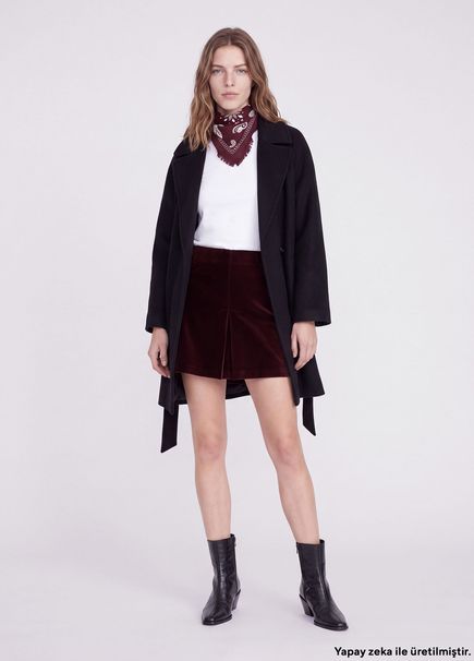 Bordo A Kesim Mini Kadife Etek