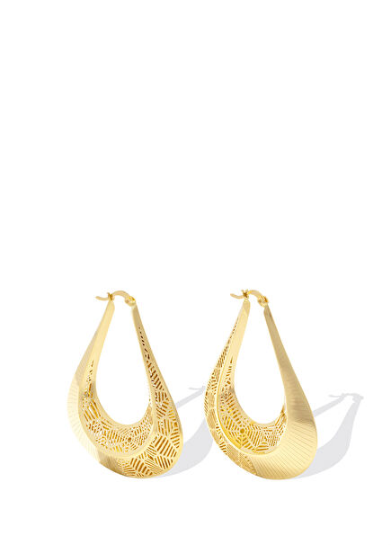 Patterned Big Drop Women's Gold Earrings