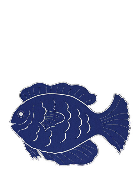 Fish Patterned 2-Piece Linen Blue Place Mat 35x50 cm