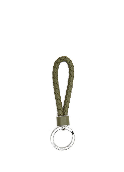 Grey Green Leather Keychain