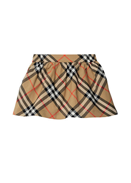 Check Light Moss Beige Cotton Baby Girl Skirt