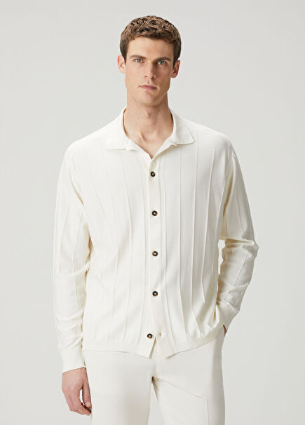 Beyaz Çizgi Dokulu İpek Gömlek