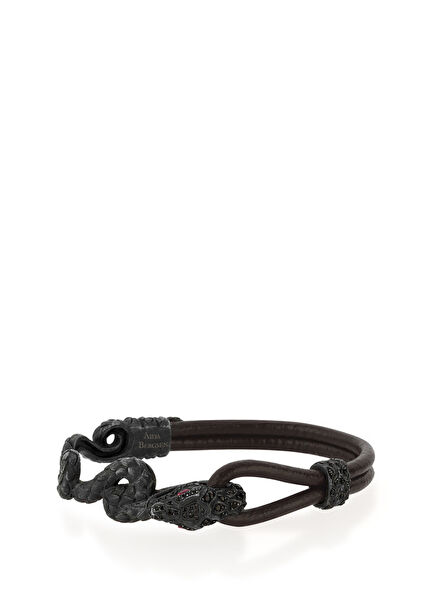 Serpent Silver Crystal Women's Leather Bracelet