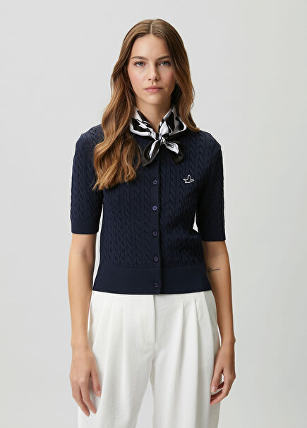 Lacivert Saç Örgü Mini Hırka