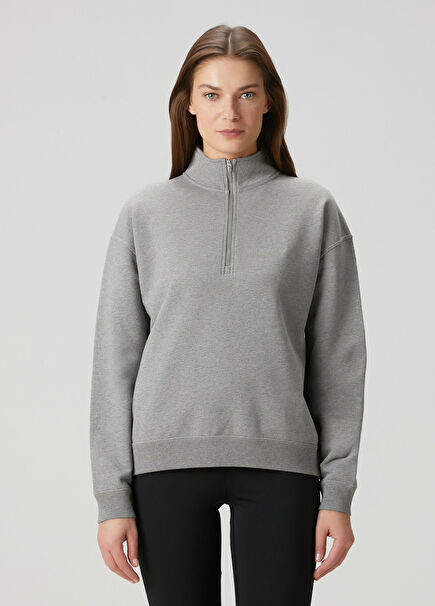 Gri Fermuarlı Sweatshirt