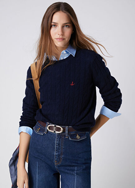 Navy Blue Cable Knit Sweater