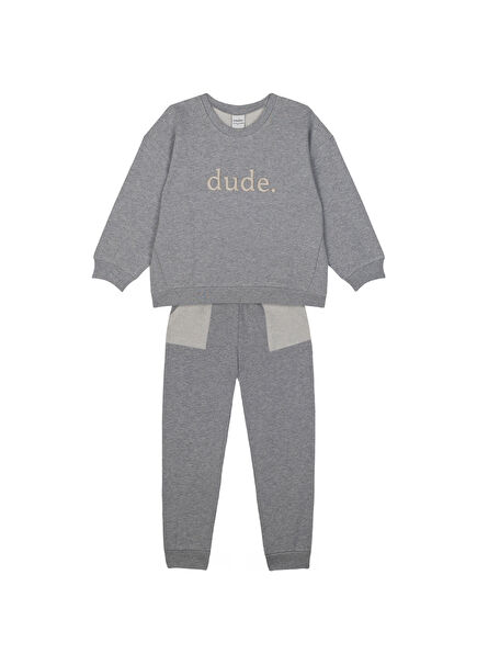 Dude Gri Sweatshirt Pantolon Unisex Çocuk 2'li Set