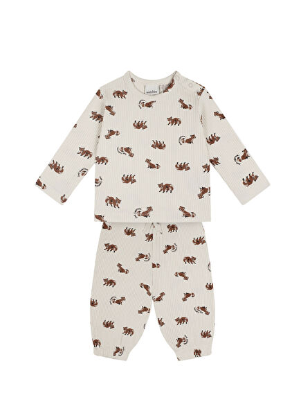 Rakun Uzun Kollu T-shirt Pantolon Unisex Bebek İkili Set