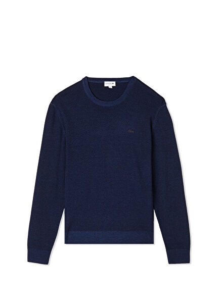 Lacivert Yün Bisiklet Yaka Classic Fit Uzun Kollu Erkek Kazak