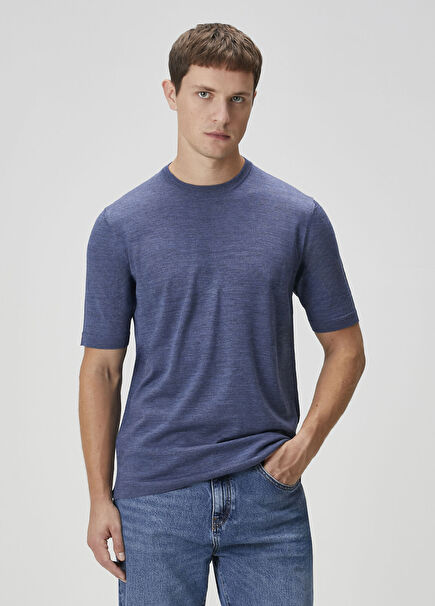 California Light Blue Short Sleeve Wool Knitwear