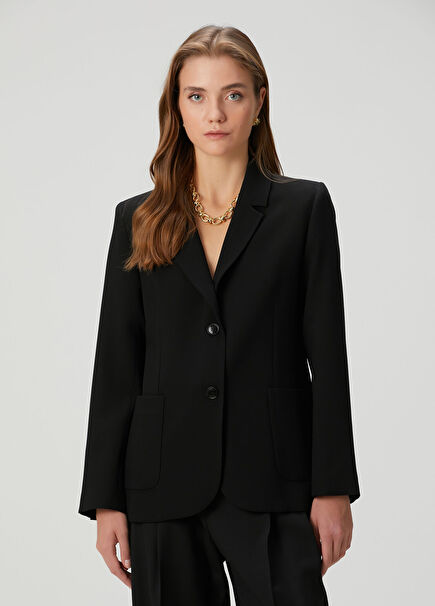 Siyah Mono Kapama Krep Ceket