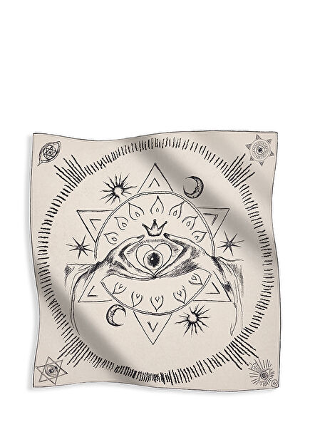 Krem Siyah Desenli Erkek İpek Fular