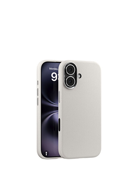 Leather iPhone 17 Magsafe Uyumlu Beyaz Deri Telefon Kılıfı