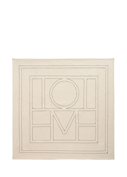 Ekru Monogram Kadın İpek Fular