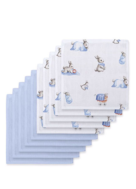 %100 Bebe Lapin & Endless Blue 10`lu Müslin Bebek Ağız Bezi
