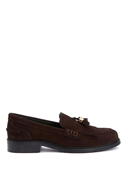 Açık Kahverengi Püsküllü Kadın Süet Loafer