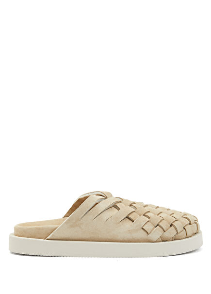 Taupe Knit Textured Men's Leather Slippers