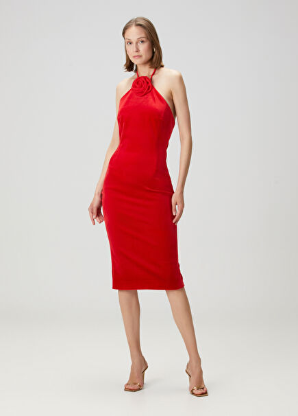 Red Midi Velvet Cocktail Dress