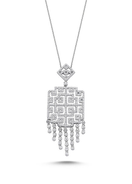 Diamond Detailed Geometric 18K Women's Diamond Necklace