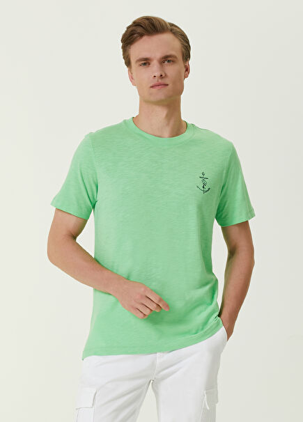 Açık Yeşil Çapa Nakışlı Logolu T-shirt