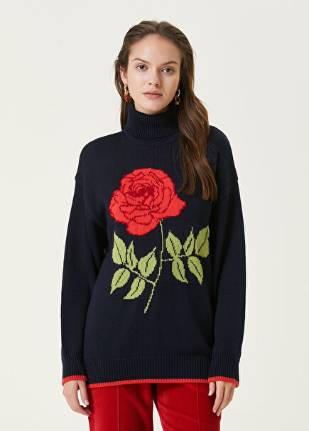 Into The Void Lacivert Jakarlı Kazak