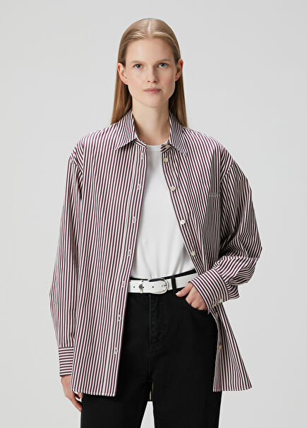Fabriza White Burgundy Striped Shirt