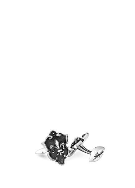 Shield Fleur De Lis Silver Cufflinks