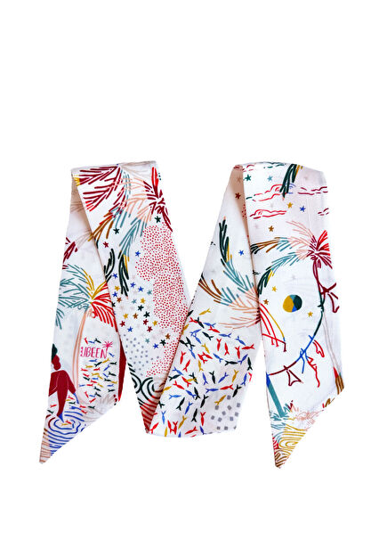 Petite Gündüz Düşü Renkli Desenli Beyaz İpek Kadın Fular